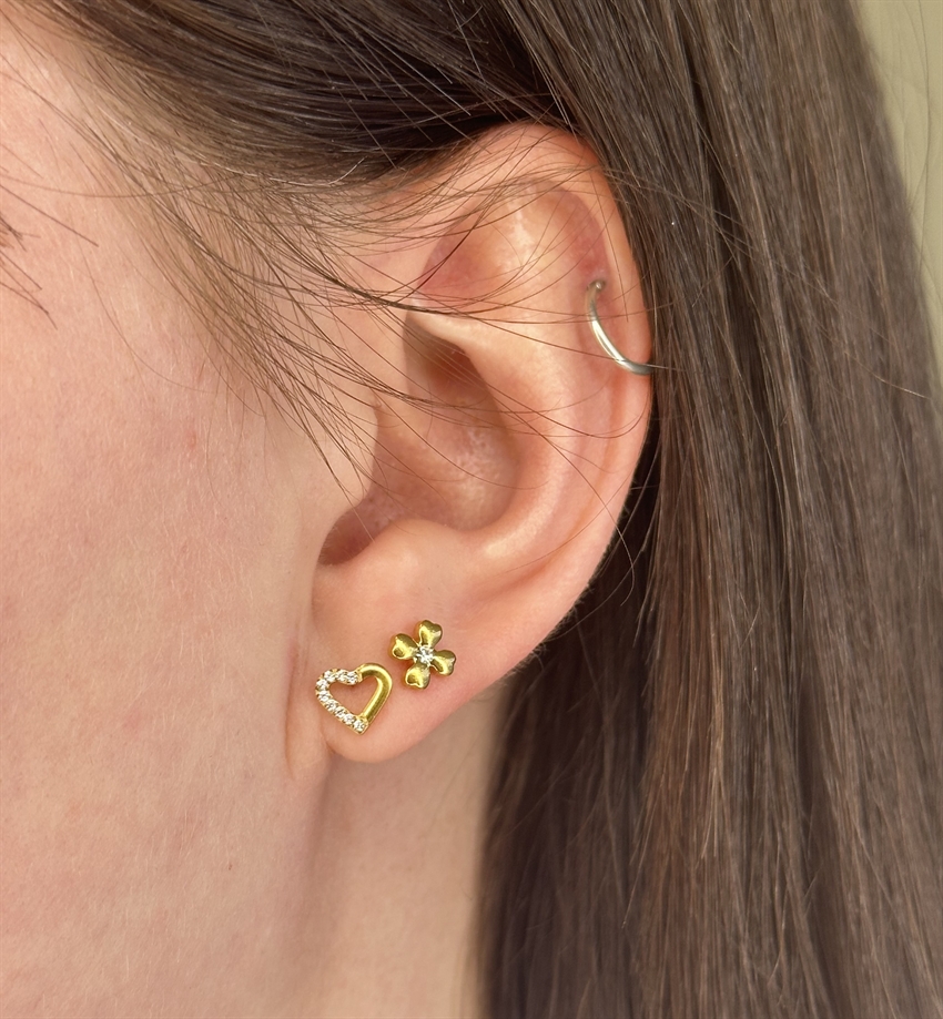 100% Titanium Hjerte ørestikkere i forgyldt 